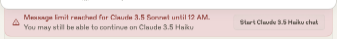 Screenshot of Claude message limit error notification