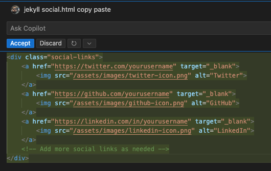 GitHub Copilot inline additions