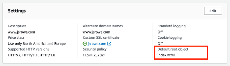 aws default root object settings