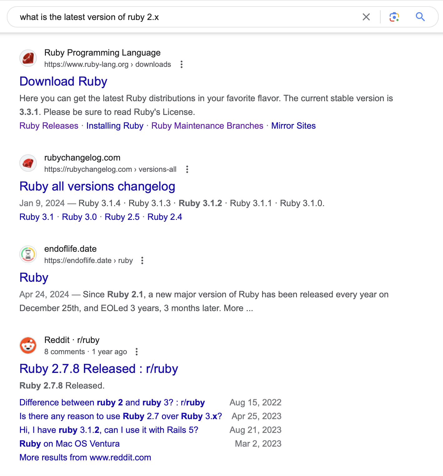 google search ruby 2 version